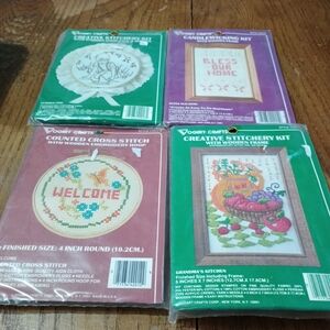 Vintage Vogart Craft Cross Stitch Candlewicking Creative Stitchery Kits Set of 4